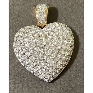 Swarovski® signed SWAN crystal puff pave goldtone dome Large Huge Heart Pendant